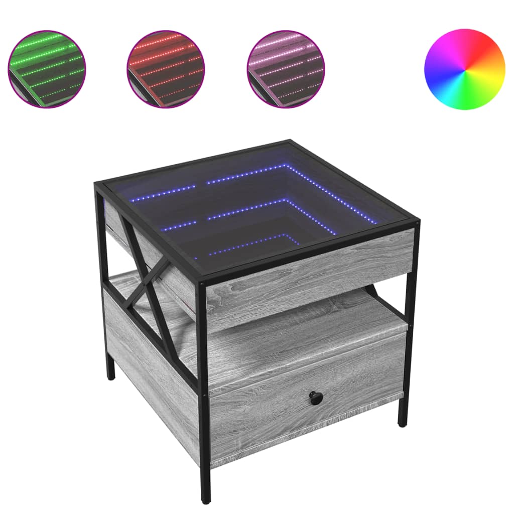 Coffee table with Infinity LED Gray Sonoma 50x50x51 cm