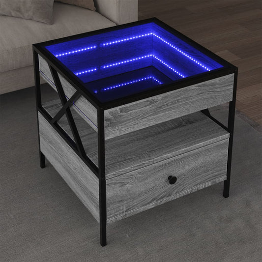 Coffee table with Infinity LED Gray Sonoma 50x50x51 cm