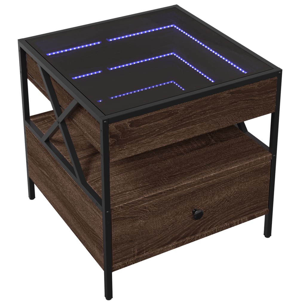 Table basse avec Infinity LED aspect chêne marron 50x50x51 cm