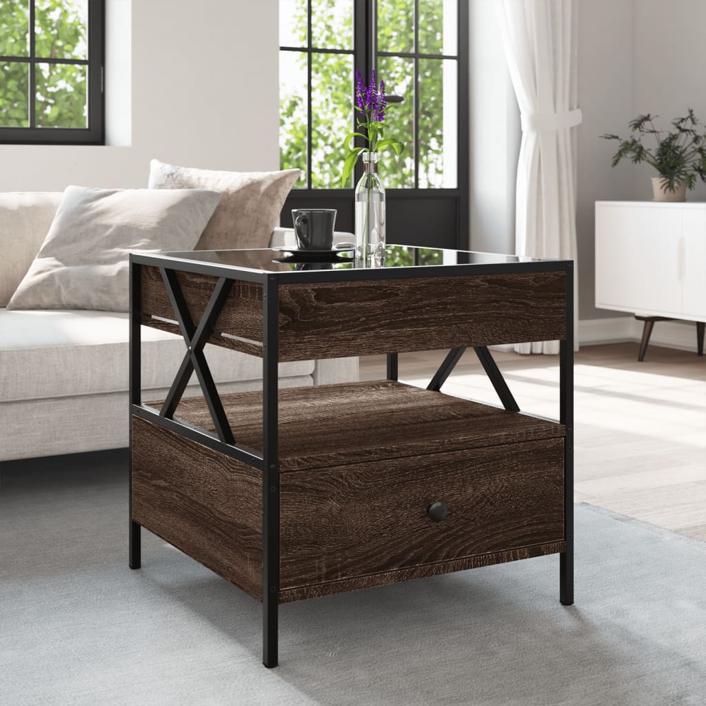 Table basse avec Infinity LED aspect chêne marron 50x50x51 cm