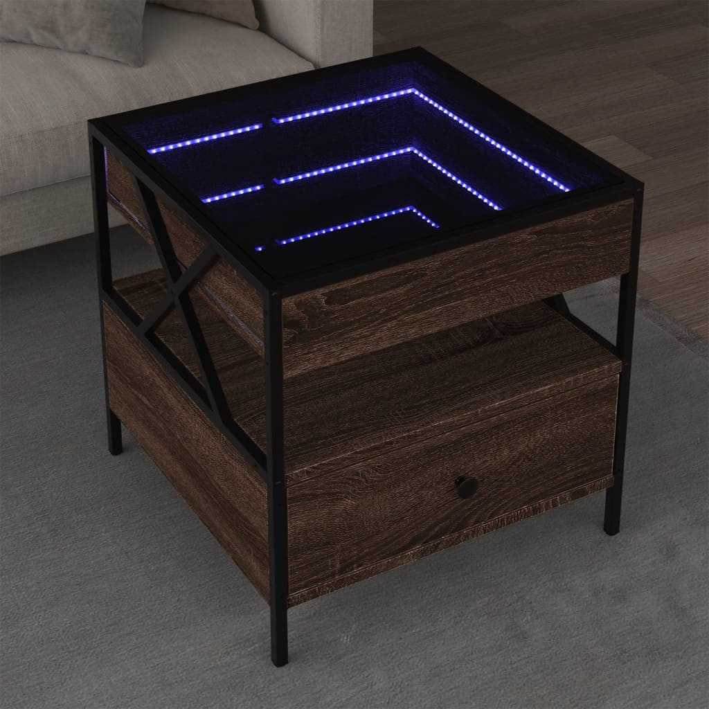Table basse avec Infinity LED aspect chêne marron 50x50x51 cm
