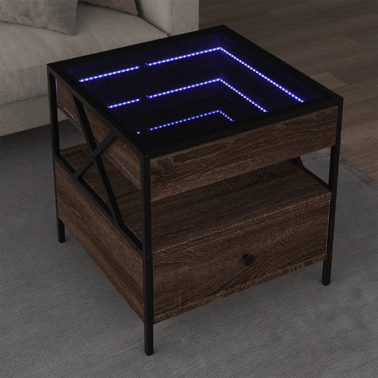 Table basse avec Infinity LED aspect chêne marron 50x50x51 cm