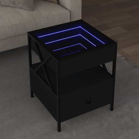 Coffee Table with Infinity LED Black 40x40x51 cm