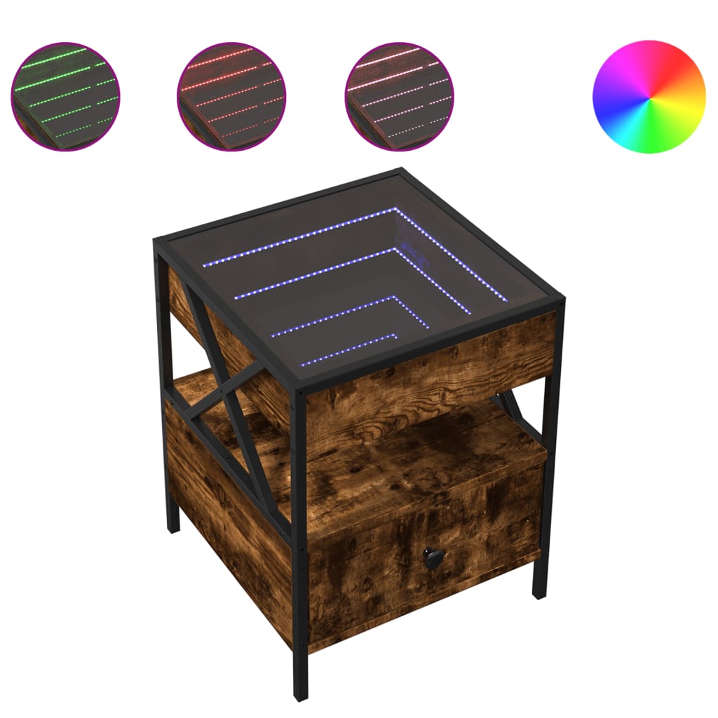Table basse avec Infinity LED chêne fumé 40x40x51 cm