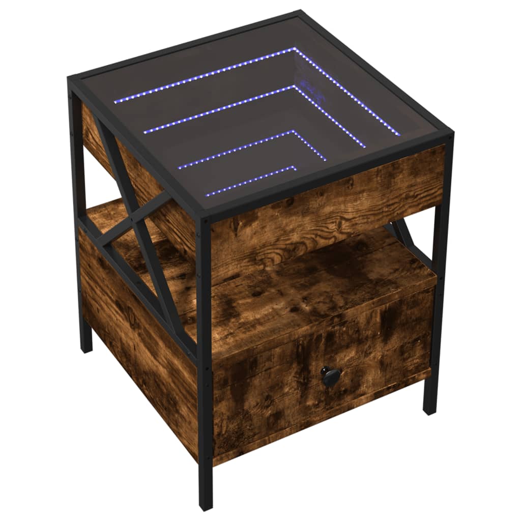 Table basse avec Infinity LED chêne fumé 40x40x51 cm