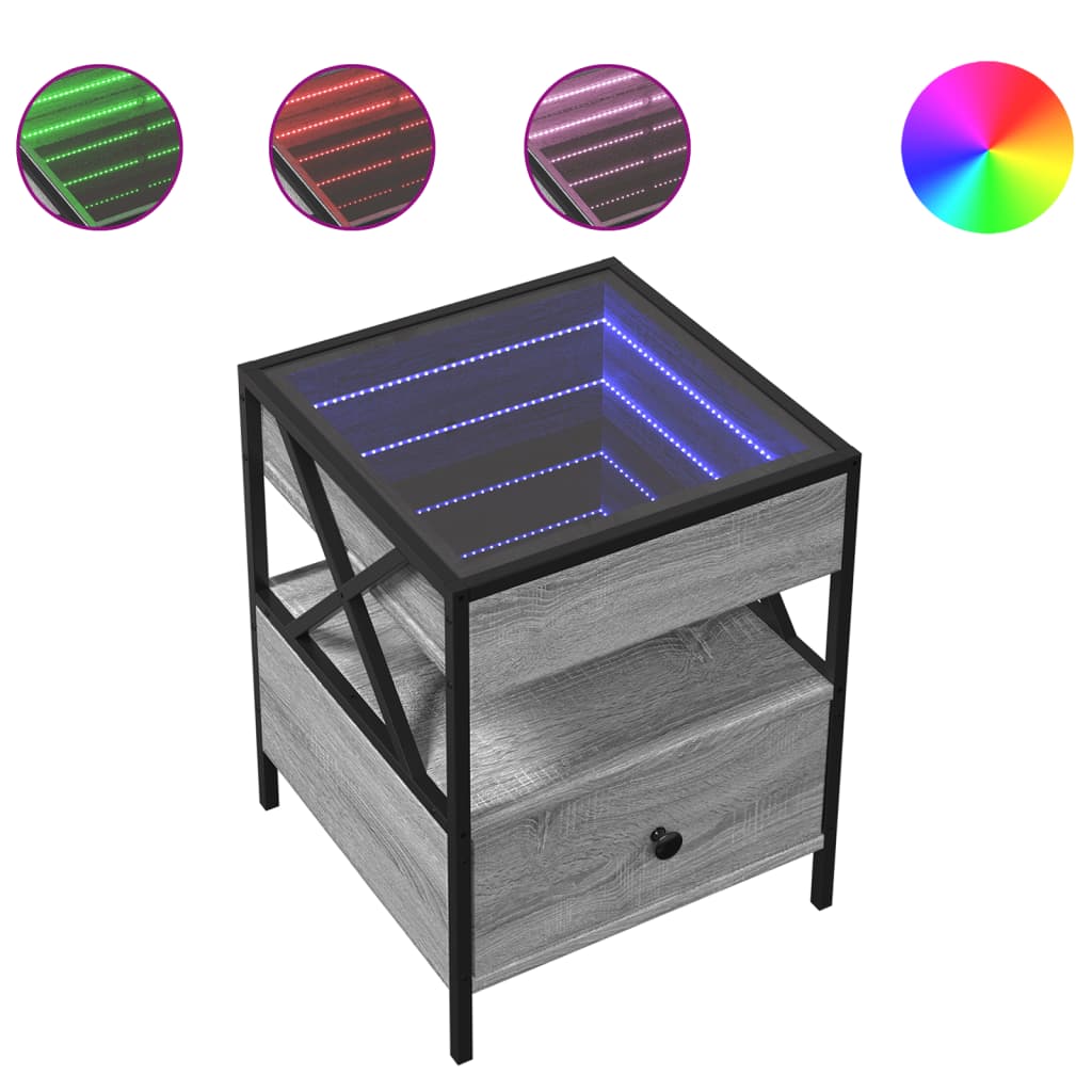 Coffee table with Infinity LED Gray Sonoma 40x40x51 cm