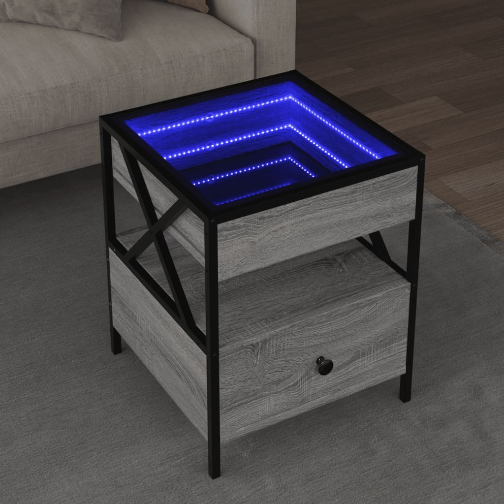 Coffee table with Infinity LED Gray Sonoma 40x40x51 cm