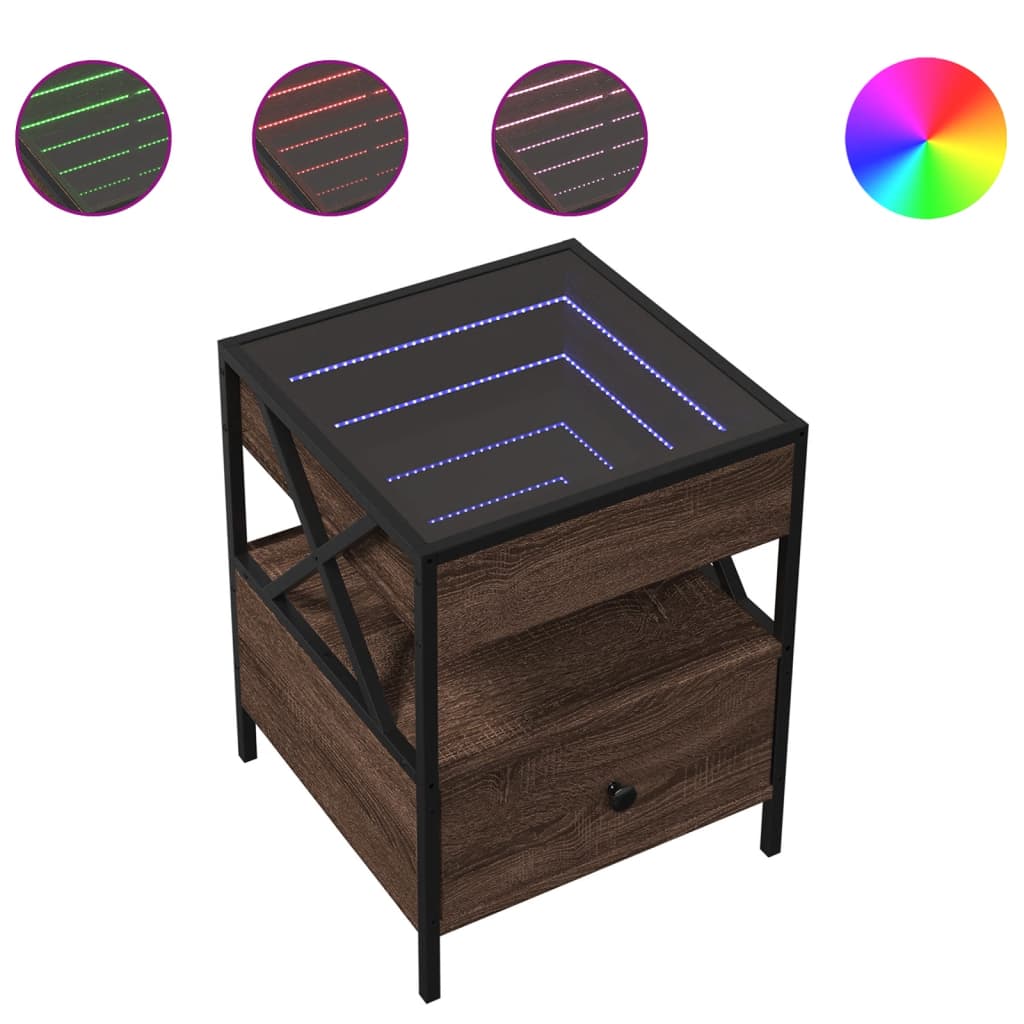 Table basse avec Infinity LED aspect chêne marron 40x40x51 cm