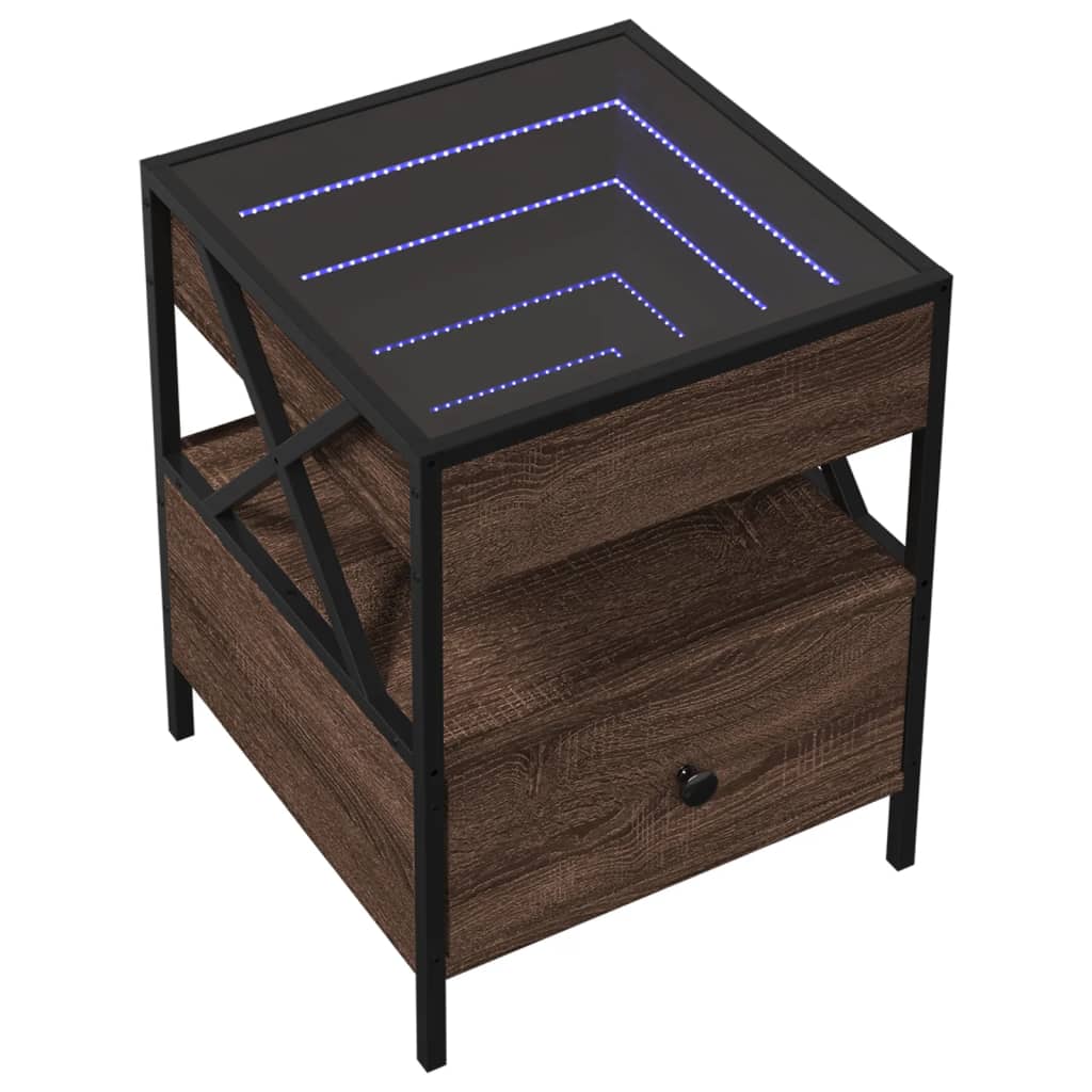 Table basse avec Infinity LED aspect chêne marron 40x40x51 cm