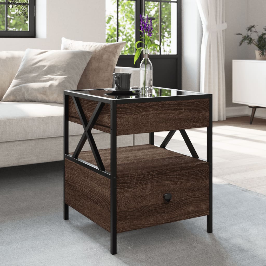 Table basse avec Infinity LED aspect chêne marron 40x40x51 cm