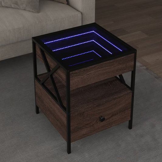 Table basse avec Infinity LED aspect chêne marron 40x40x51 cm