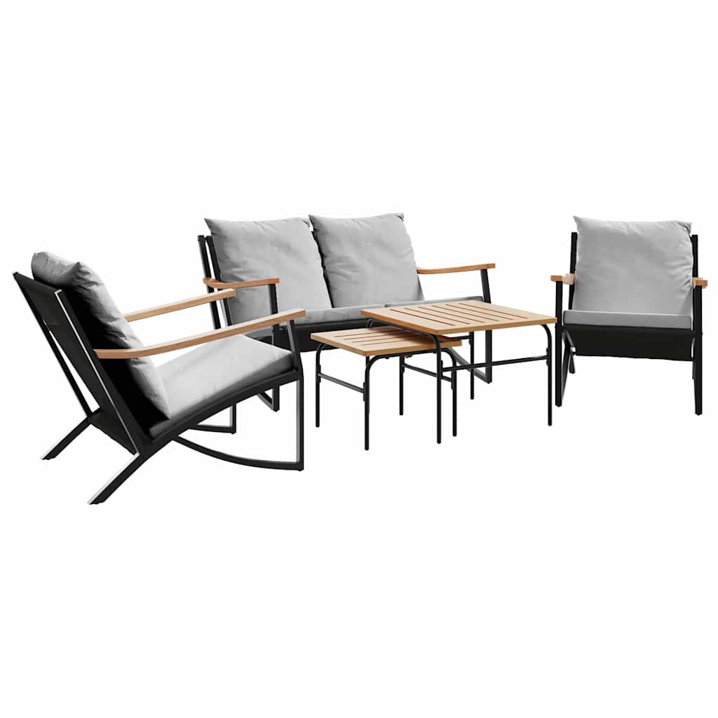 5-tlg. Balkonmöbel-Set mit Kissen Schwarz Stahl