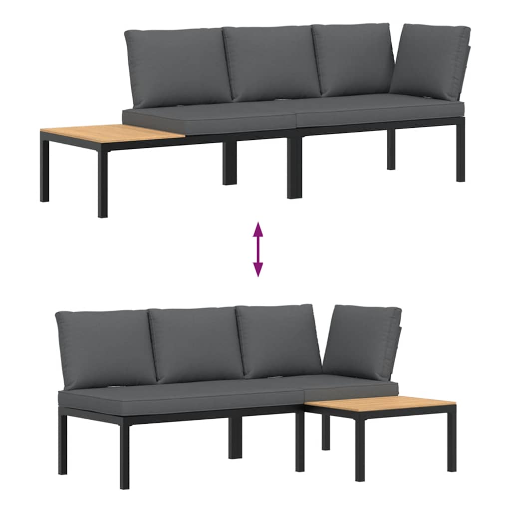 2-tlg. Garten-Sofagarnitur mit Kissen Schwarz Aluminium