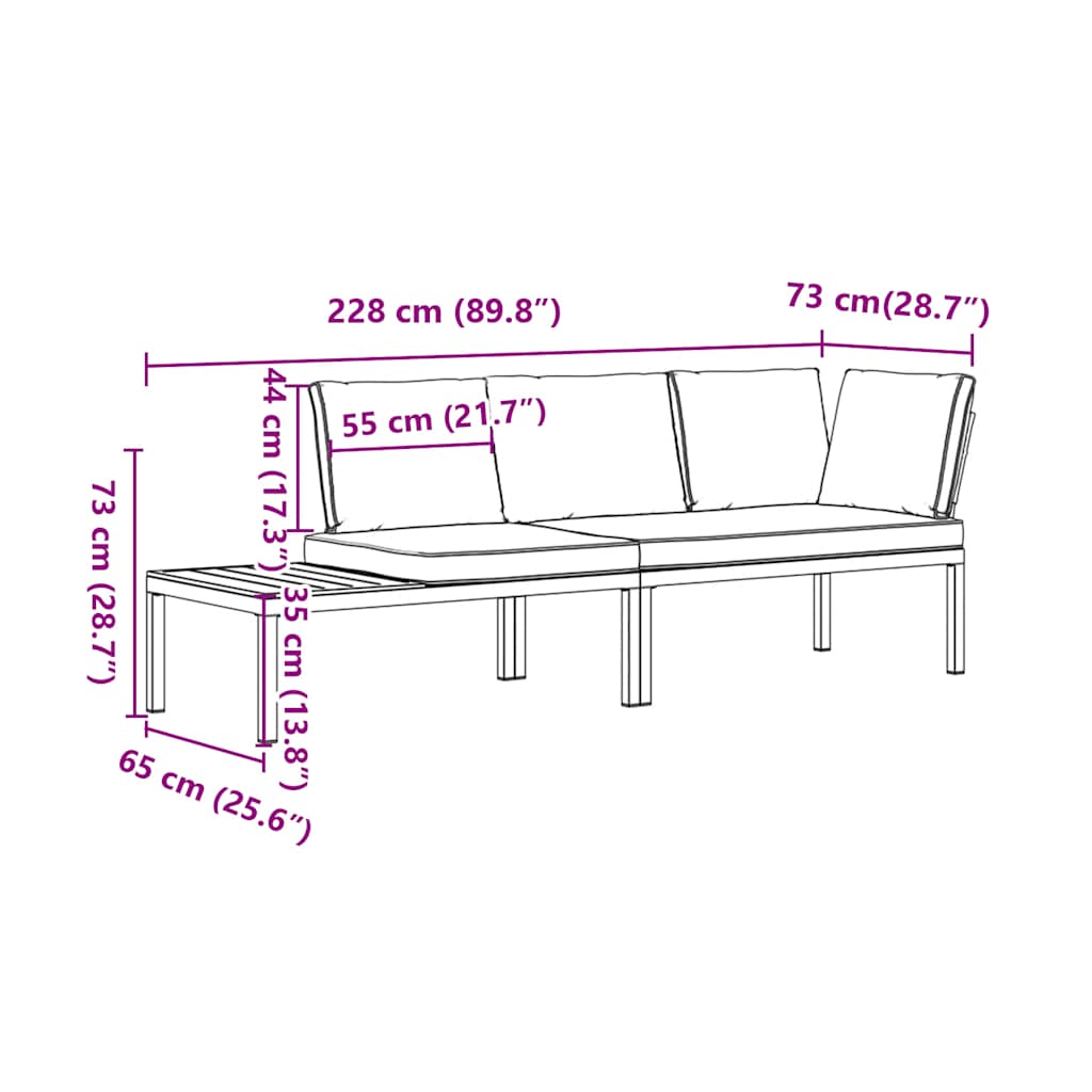 2-tlg. Garten-Sofagarnitur mit Kissen Schwarz Aluminium