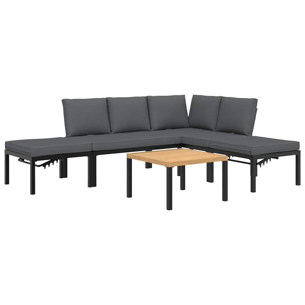 5-tlg. Garten-Sofagarnitur mit Kissen Schwarz Aluminium