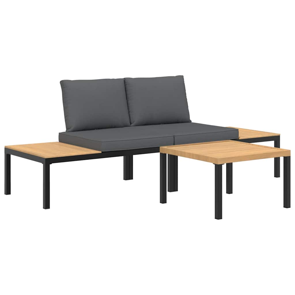 3-tlg. Garten-Sofagarnitur mit Kissen Schwarz Aluminium