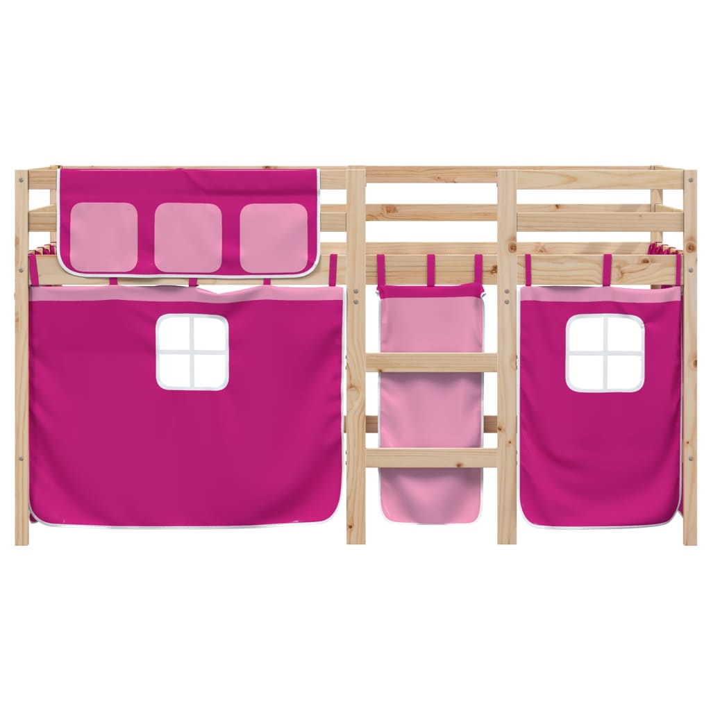Children's loft bed with curtains pink 90x200 cm solid pine wood