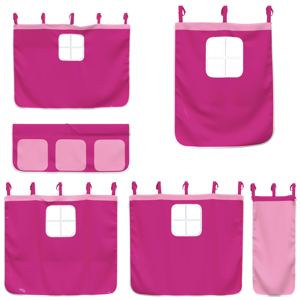 Children's loft bed with curtains pink 90x200 cm solid pine wood
