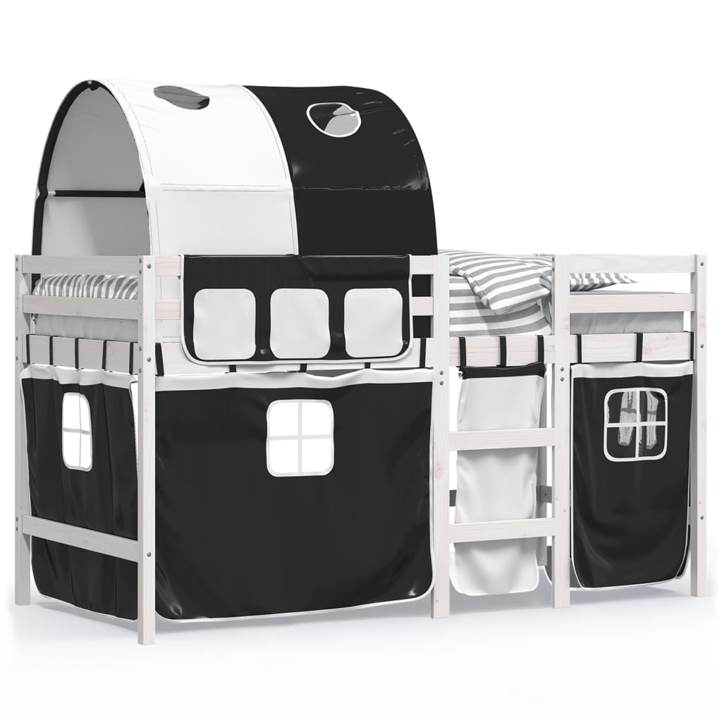 Children's loft bed with tunnel white &amp; black 90x190 cm pinewood