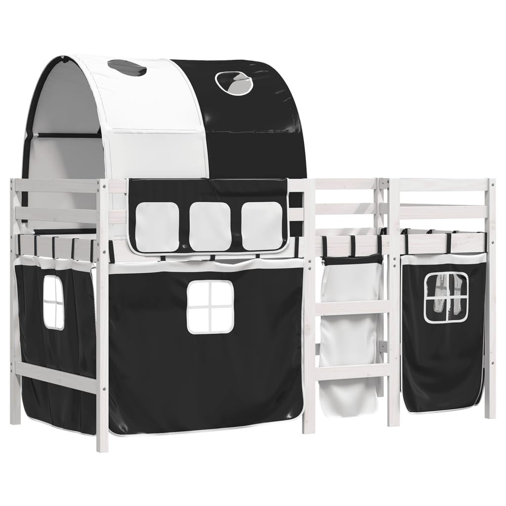 Children's loft bed with tunnel white &amp; black 90x190 cm pinewood