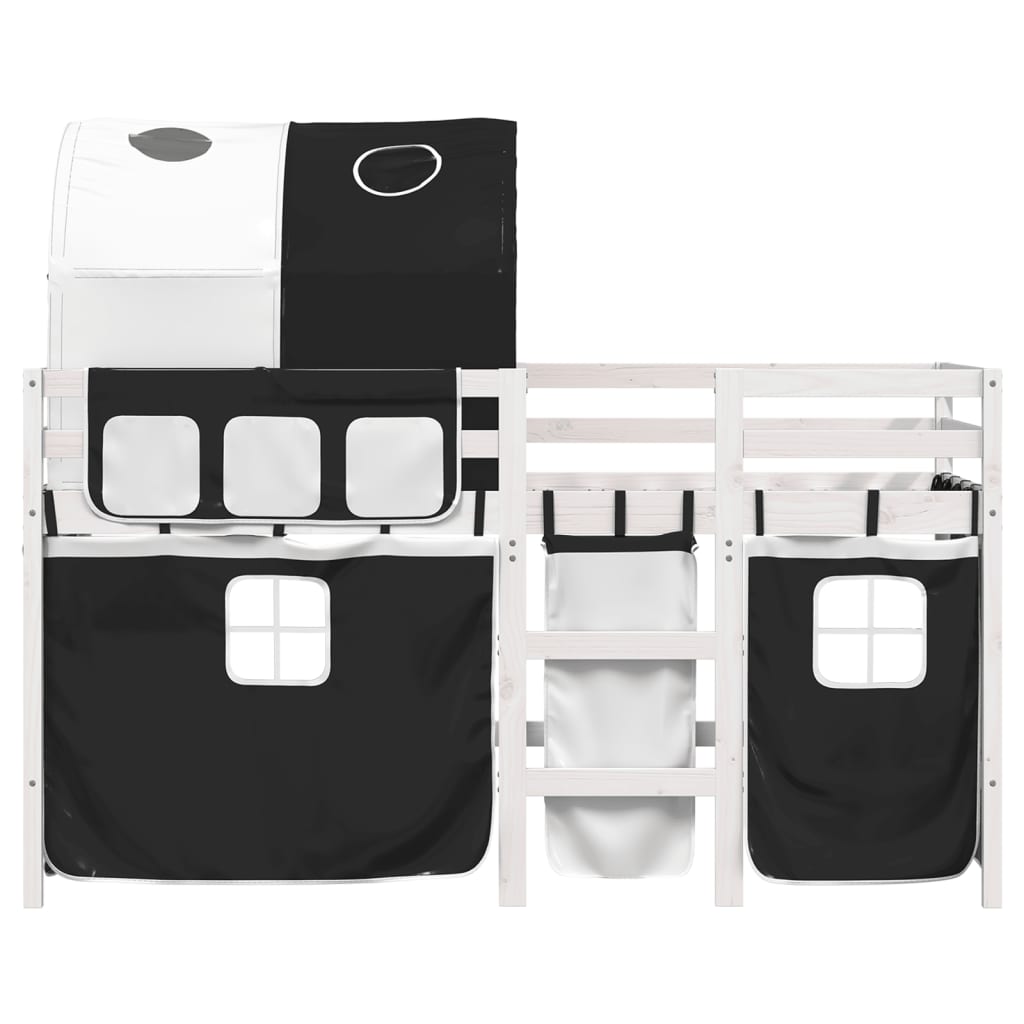 Children's loft bed with tunnel white &amp; black 90x190 cm pinewood