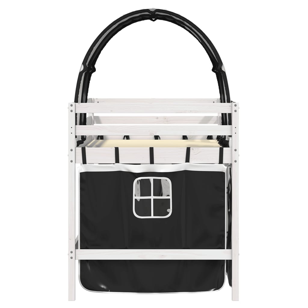 Children's loft bed with tunnel white &amp; black 90x190 cm pinewood