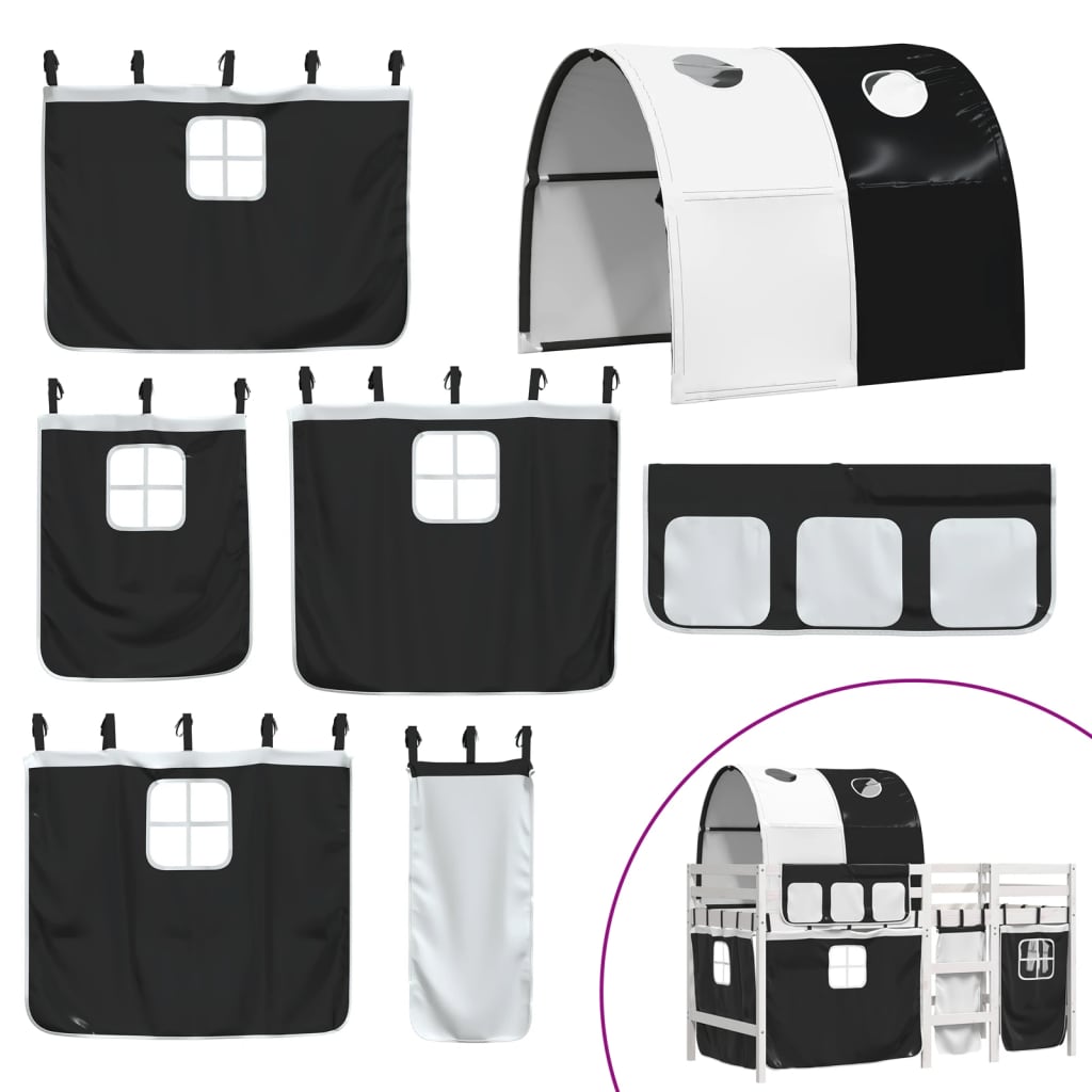 Children's loft bed with tunnel white &amp; black 90x190 cm pinewood