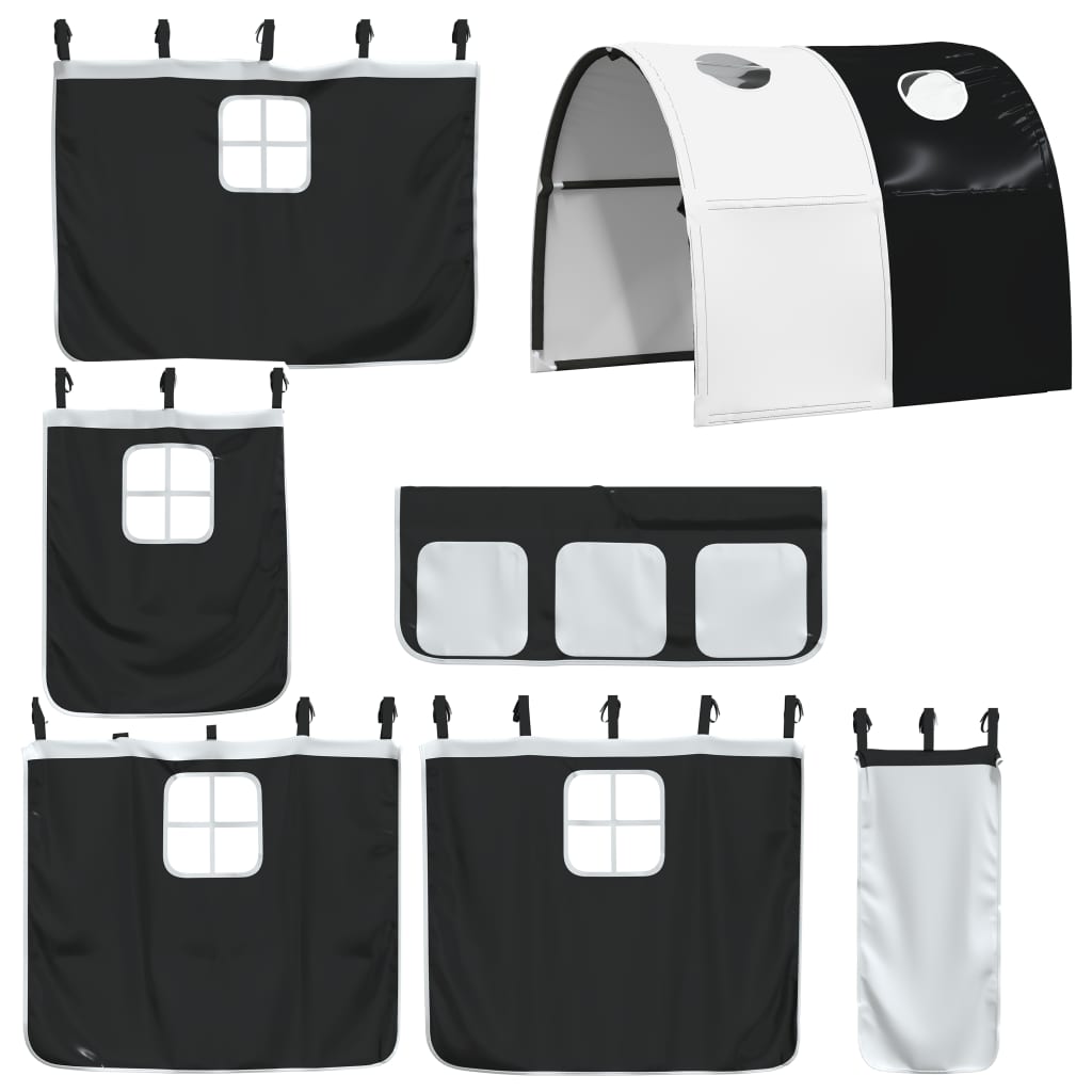 Children's loft bed with tunnel white &amp; black 90x190 cm pinewood