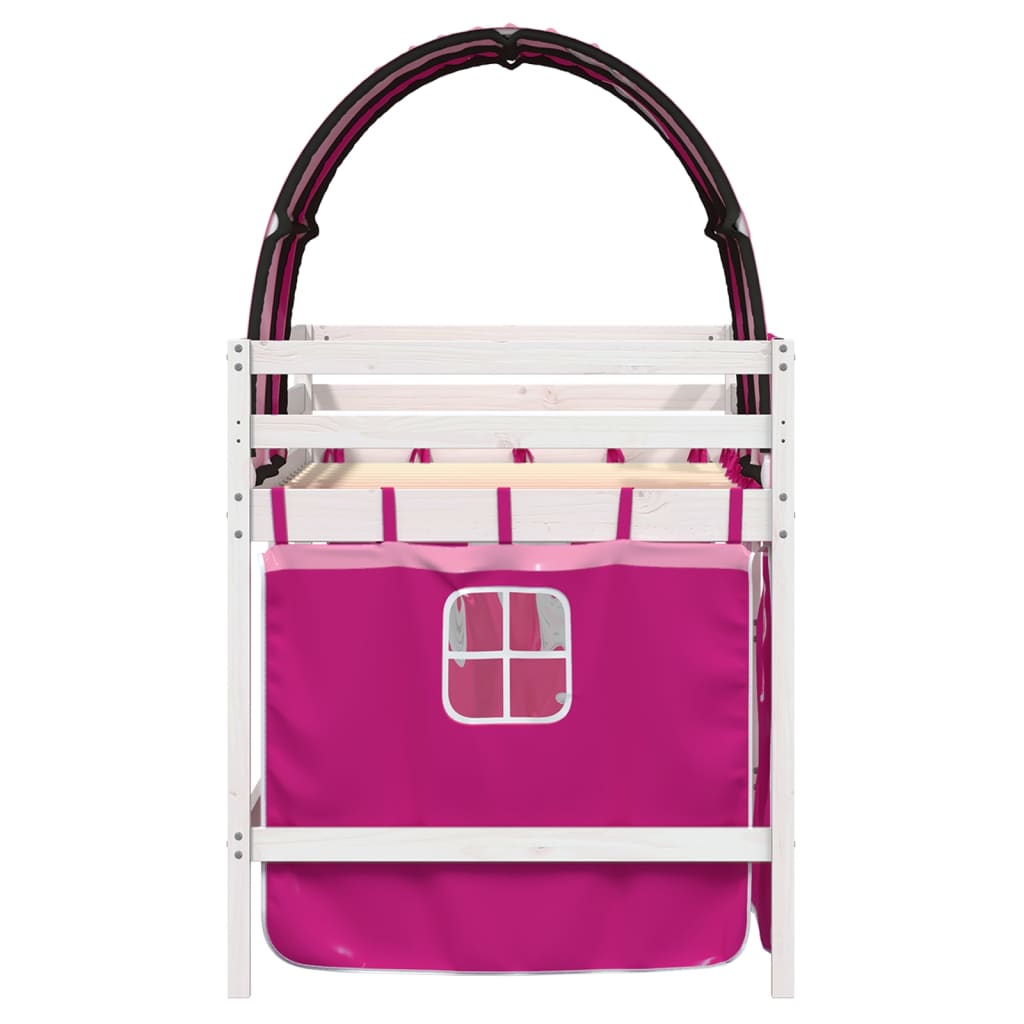Lit mezzanine enfant avec tunnel rose 90x190 cm en pin massif