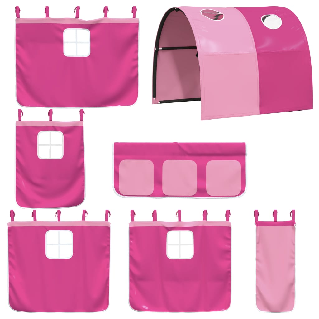 Lit mezzanine enfant avec tunnel rose 90x190 cm en pin massif
