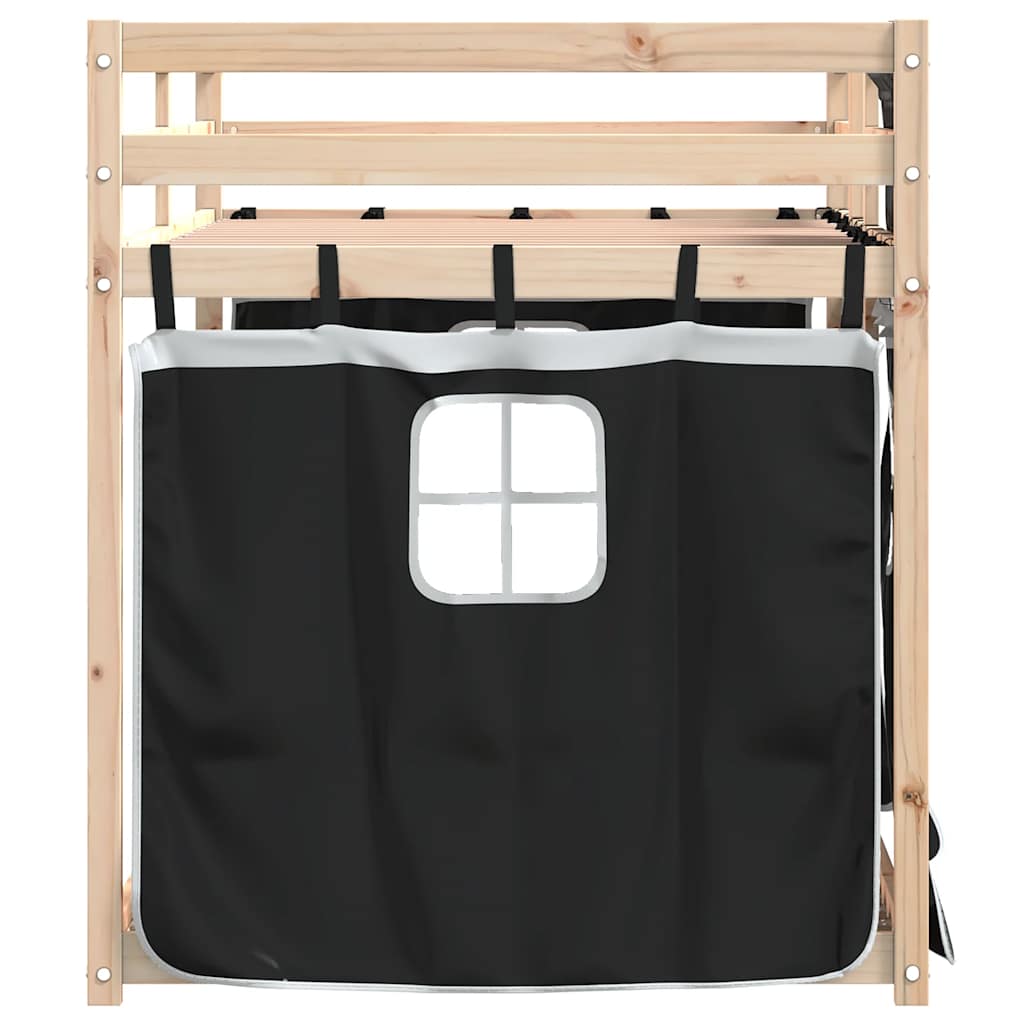 Etagenbett mit Vorhängen Weiß & Schwarz 90x190 cm Kiefernholz