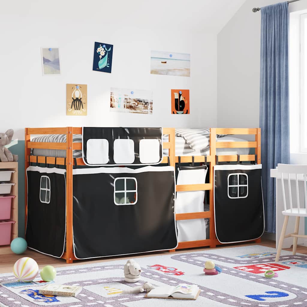 Etagenbett ohne Matratze Braun & Schwarz 90x200 cm Massivholz Kiefer