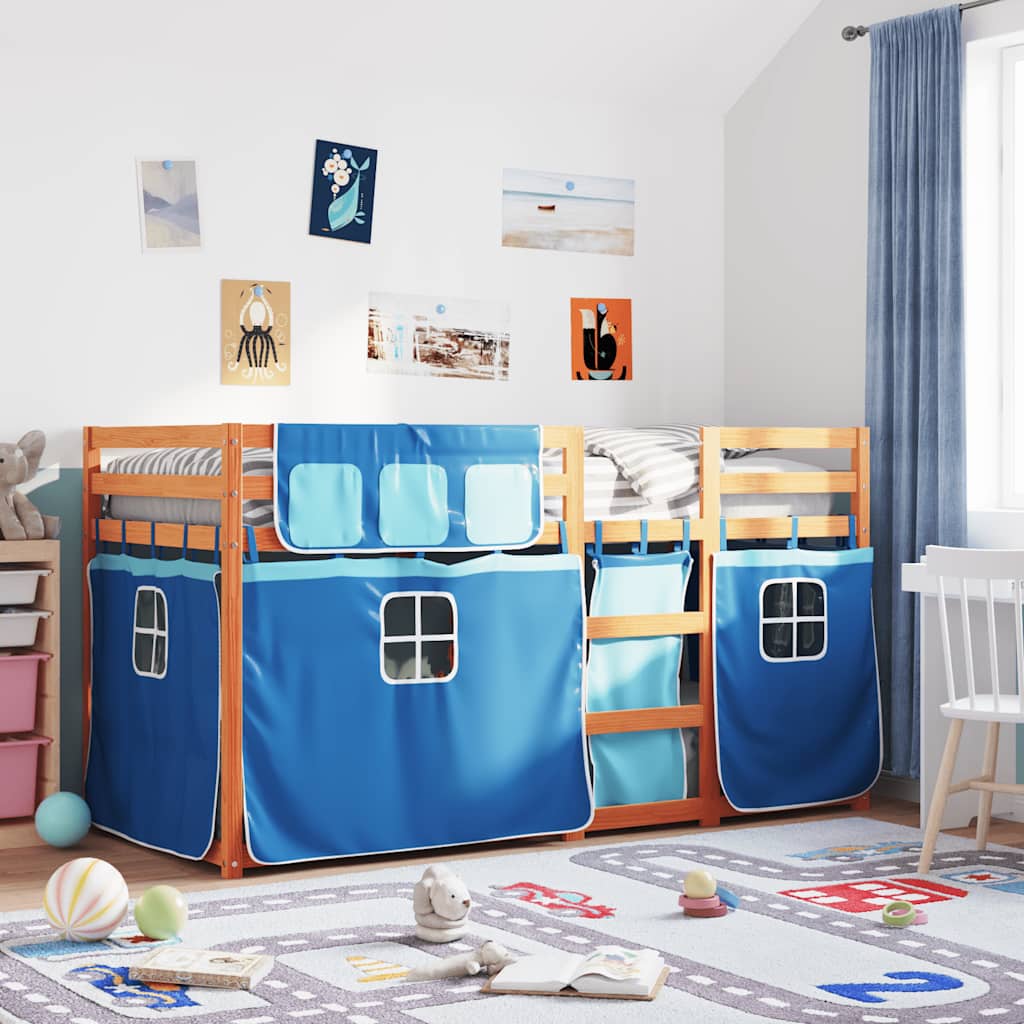 Etagenbett ohne Matratze Braun & Blau 90x200 cm Massivholz Kiefer
