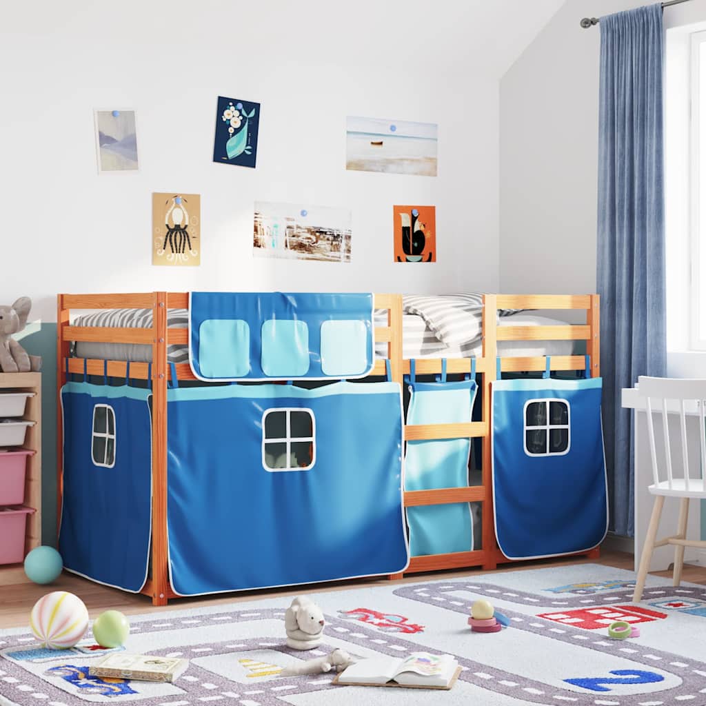 Etagenbett ohne Matratze Braun & Blau 90x190 cm Massivholz Kiefer