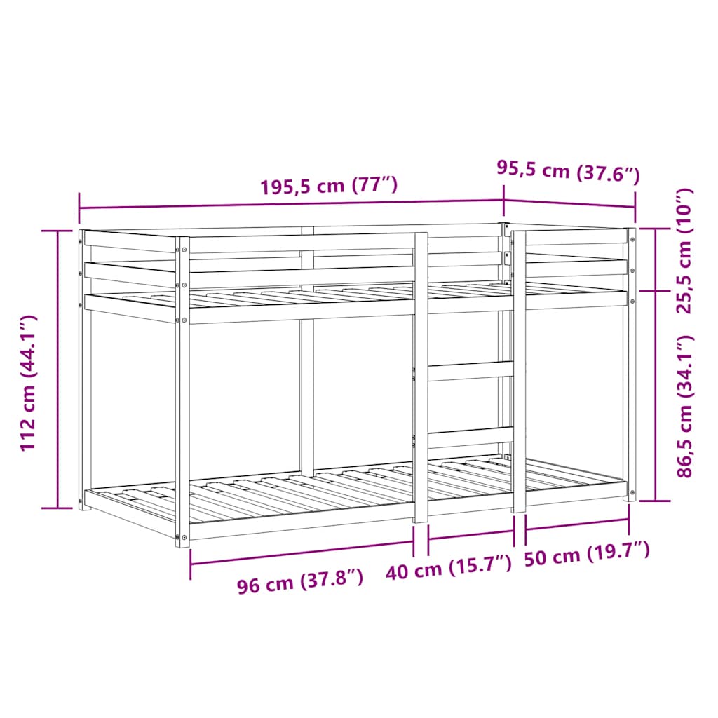 Etagenbett ohne Matratze Braun & Blau 90x190 cm Massivholz Kiefer