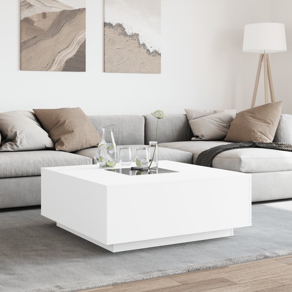 Table basse avec LED Infinity blanche 100x100x40 cm