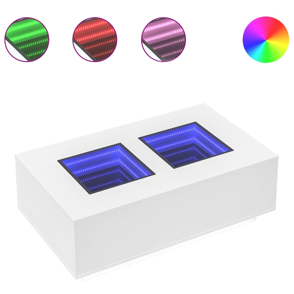 Table basse avec LED Infinity blanche 116x69x40 cm