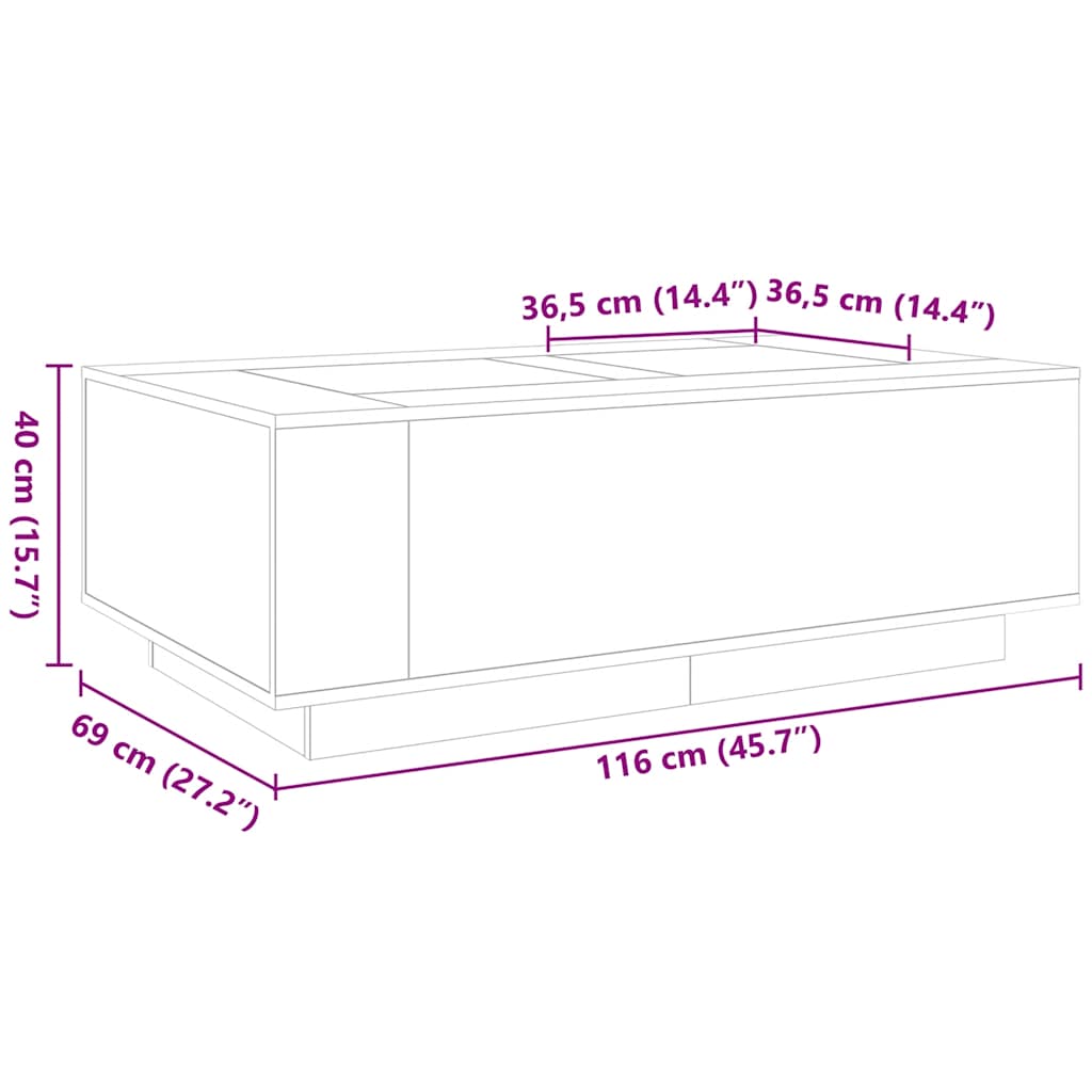 Couchtisch mit Infinity-LED Weiß 116x69x40 cm