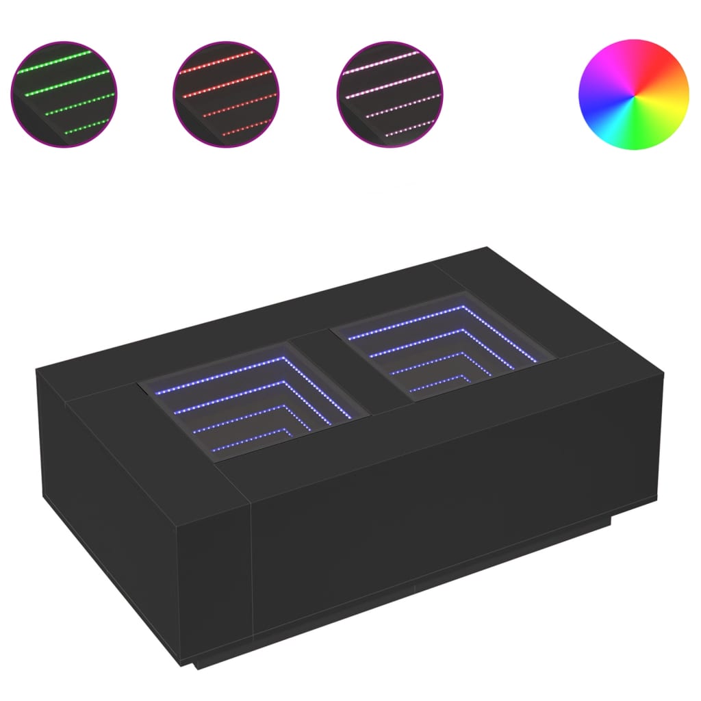 Table basse avec LED Infinity Noir 116x69x40 cm