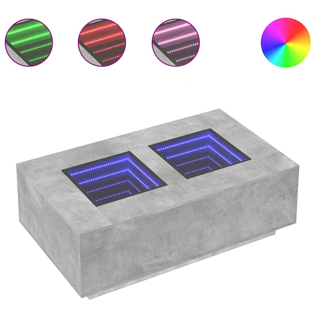Coffee table with Infinity LED concrete grey 116x69x40 cm