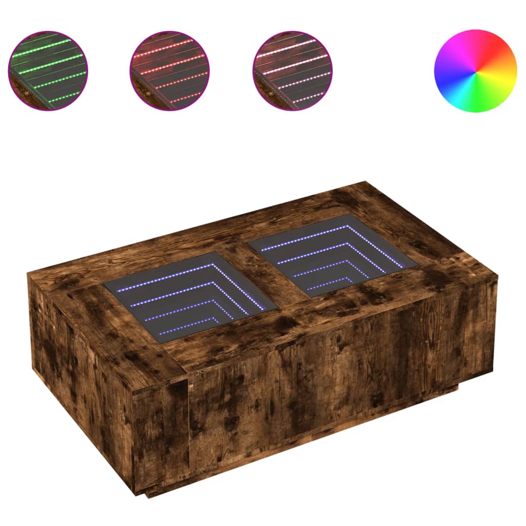 Table basse avec LED Infinity en chêne fumé 116x69x40 cm