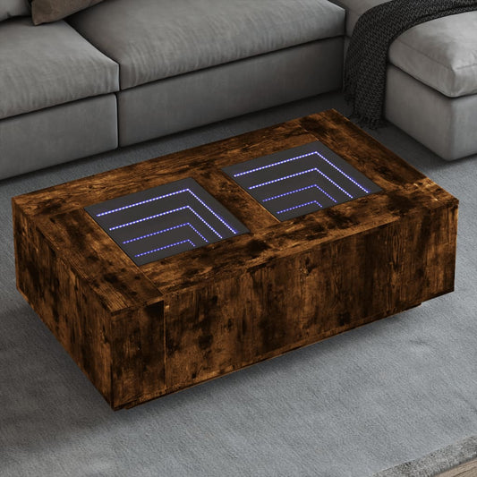 Table basse avec LED Infinity en chêne fumé 116x69x40 cm