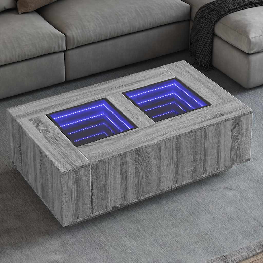Coffee table with Infinity LED, Sonoma Grey 116x69x40 cm