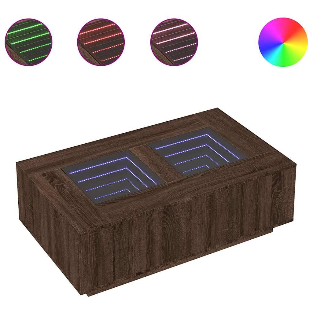 Table basse avec LED Infinity aspect chêne marron 116x69x40 cm