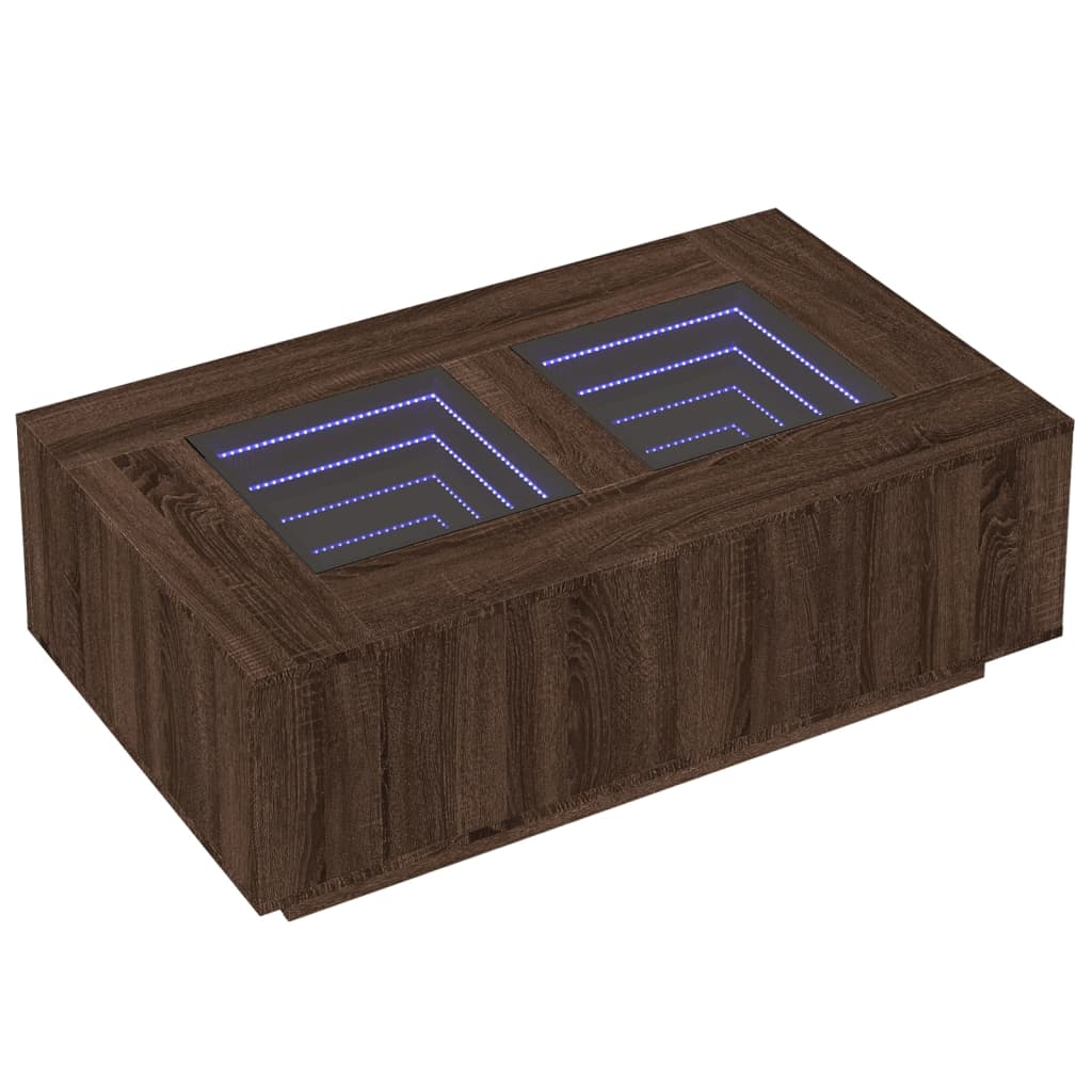 Table basse avec LED Infinity aspect chêne marron 116x69x40 cm