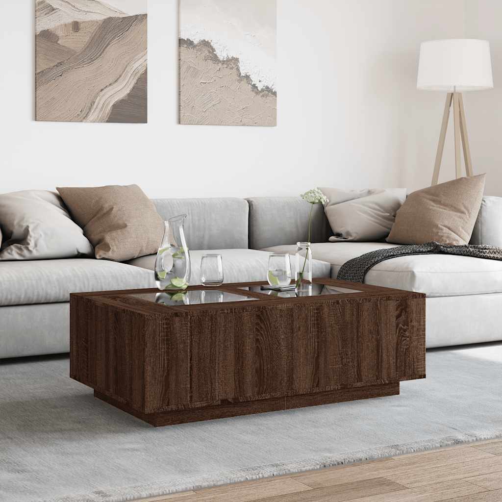 Table basse avec LED Infinity aspect chêne marron 116x69x40 cm
