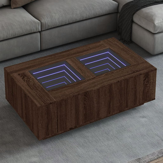 Table basse avec LED Infinity aspect chêne marron 116x69x40 cm