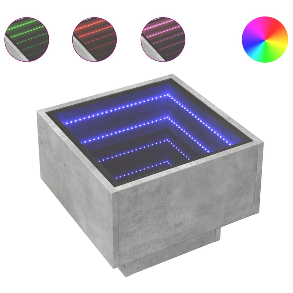Bedside table with Infinity LED concrete grey 40x40x30 cm