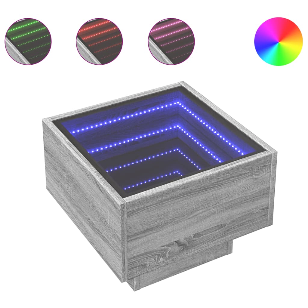Bedside table with Infinity LED, Sonoma Grey, 40x40x30 cm