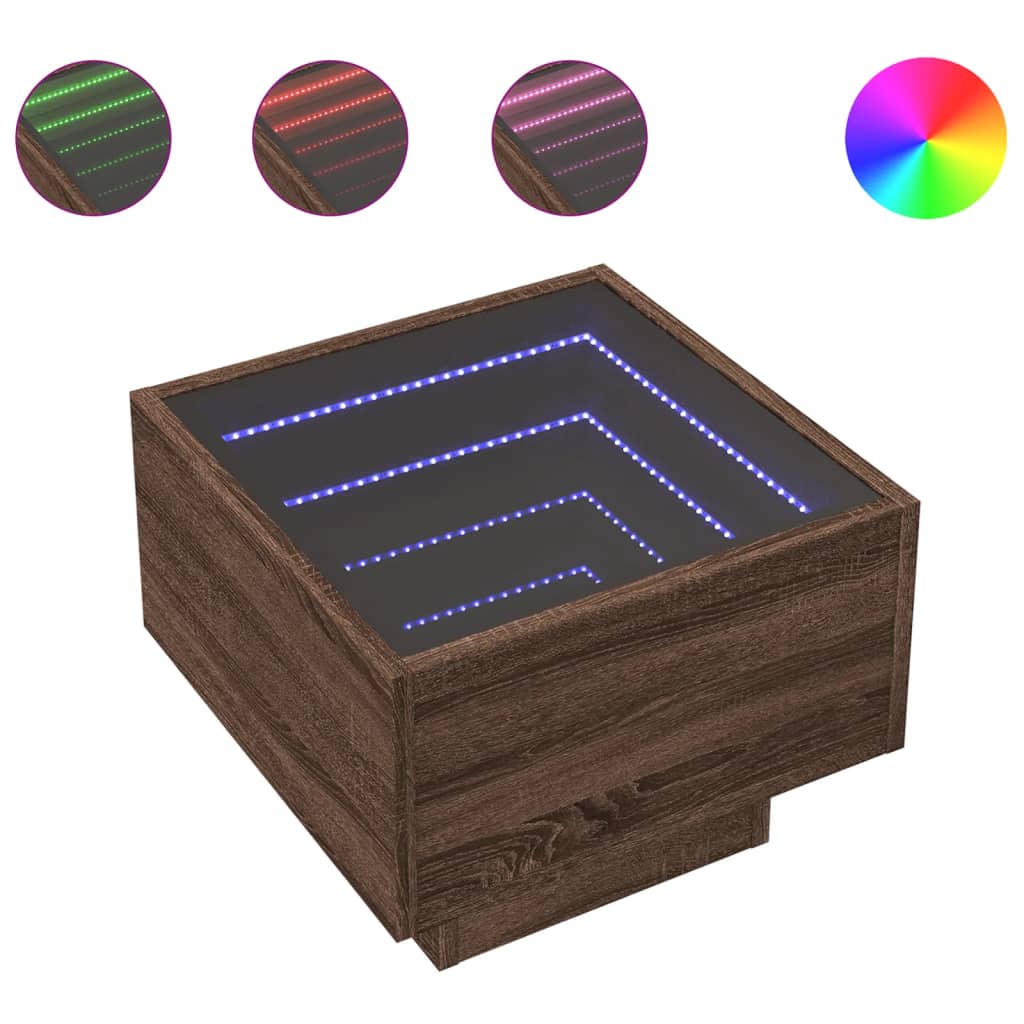 Bedside table with Infinity LED brown oak look 40x40x30 cm